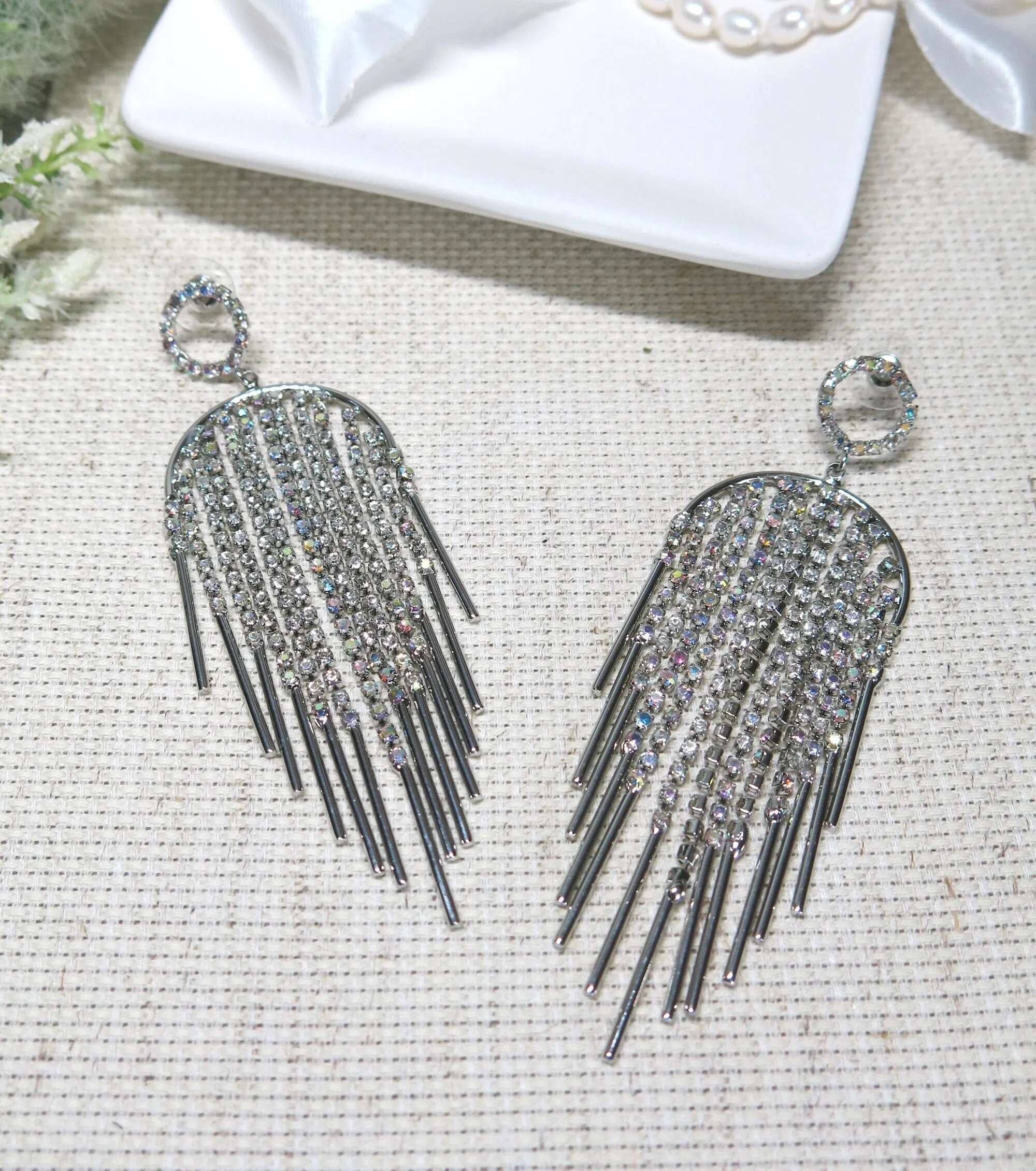 Oversized Aurora Borealis Chandelier Earrings, Crystal Windchime Wedding Earrings, Large Bridal Dangle Statement Earrings