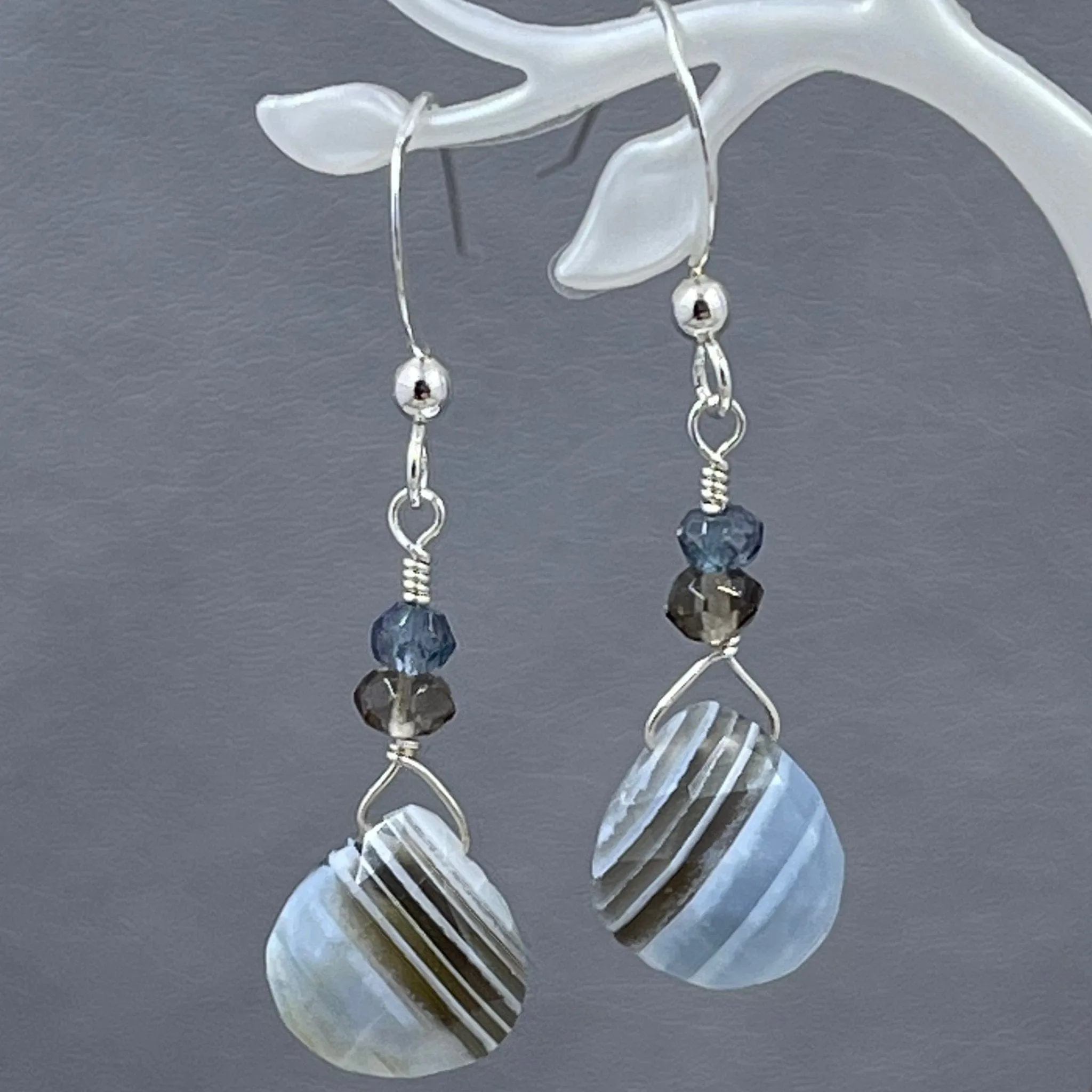 Owyhee Opal with Smokey Quartz and Iolite Earrings
