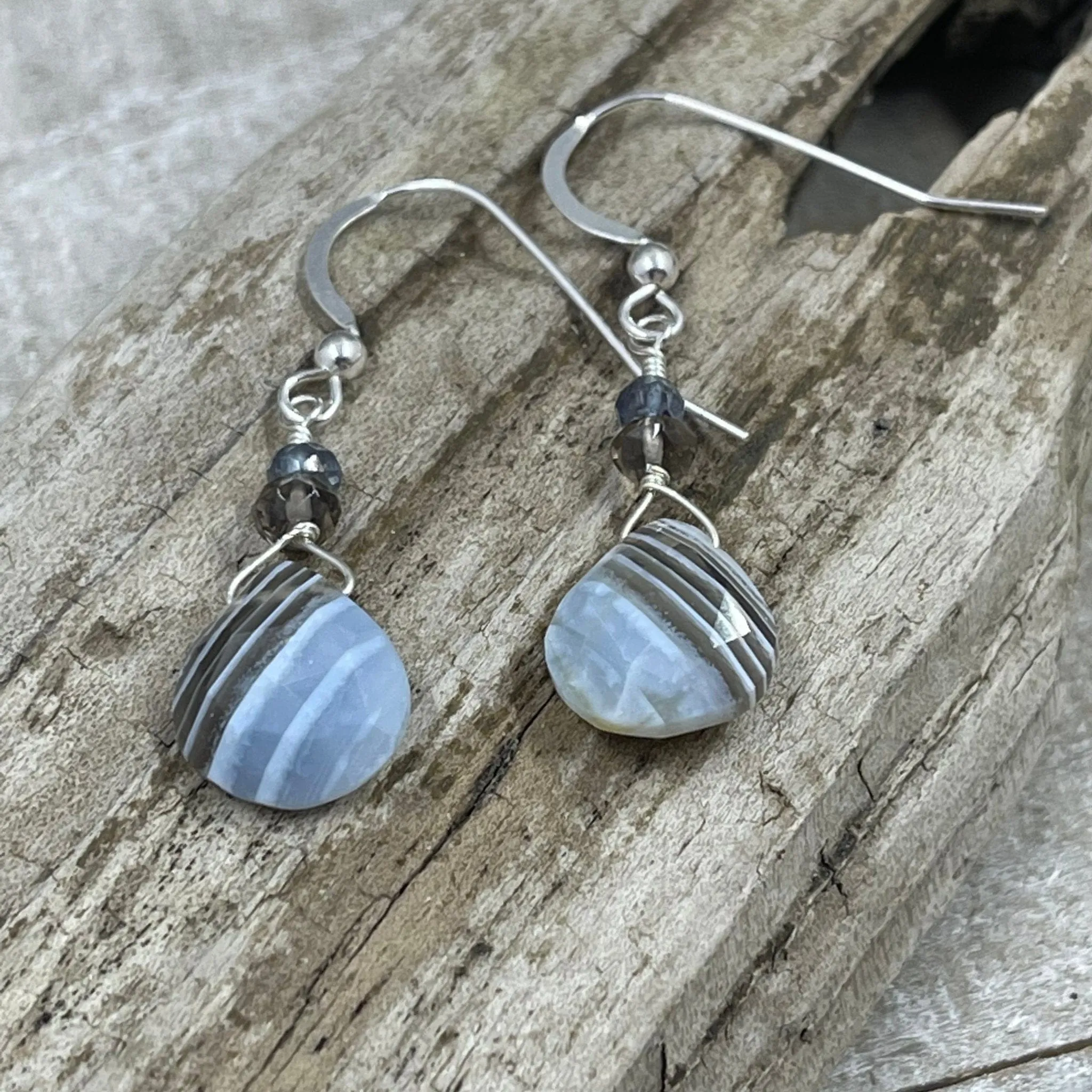 Owyhee Opal with Smokey Quartz and Iolite Earrings