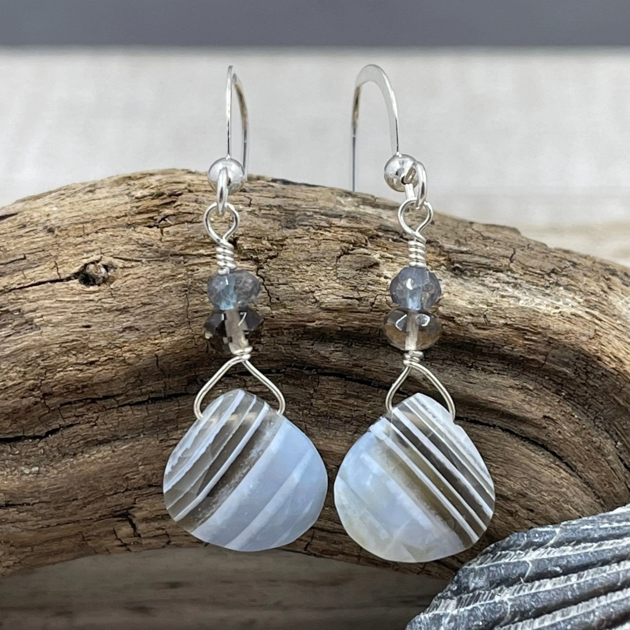 Owyhee Opal with Smokey Quartz and Iolite Earrings