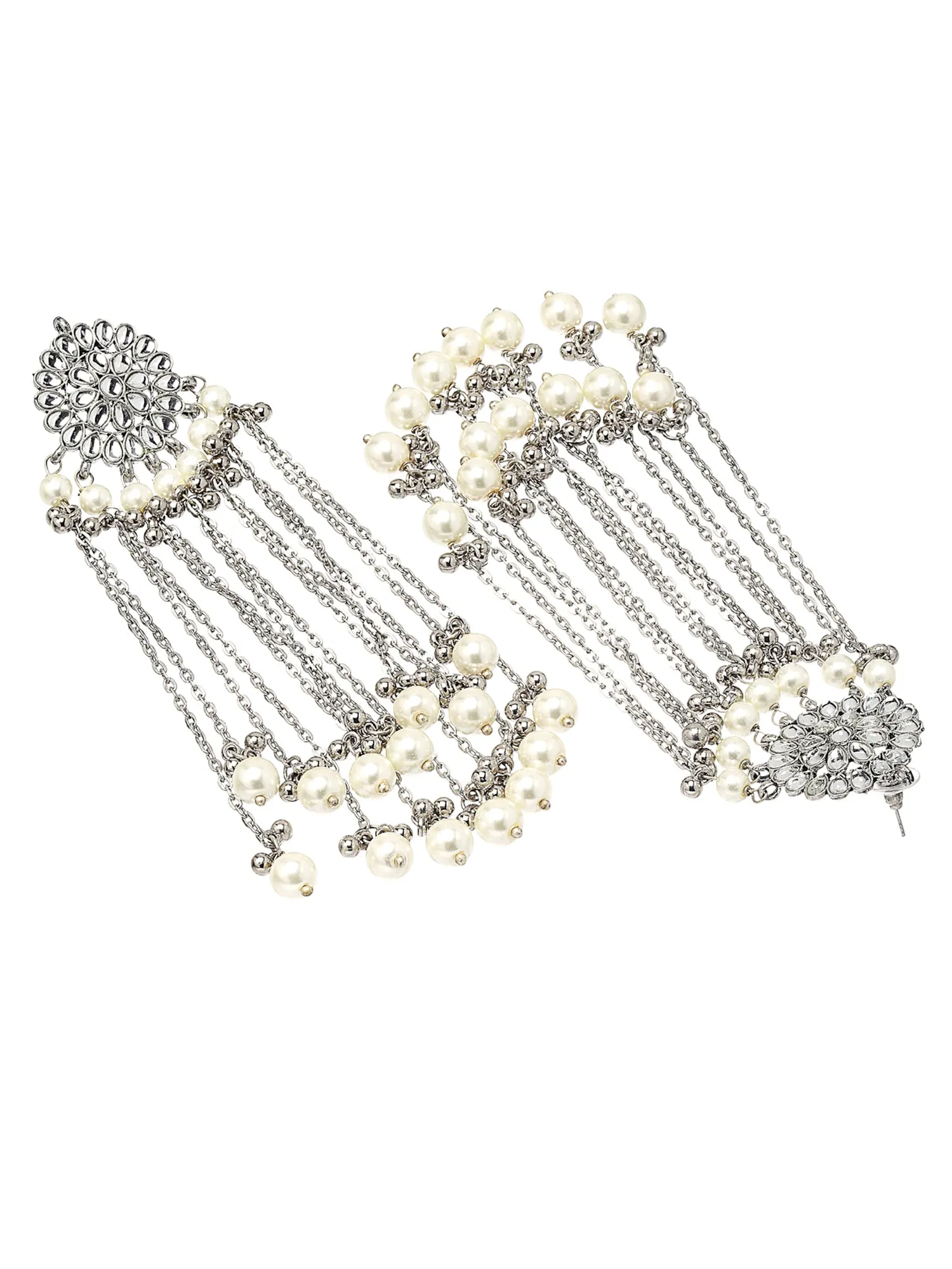 Oxidised Silver Pearl and Kundan Tassel Earrings