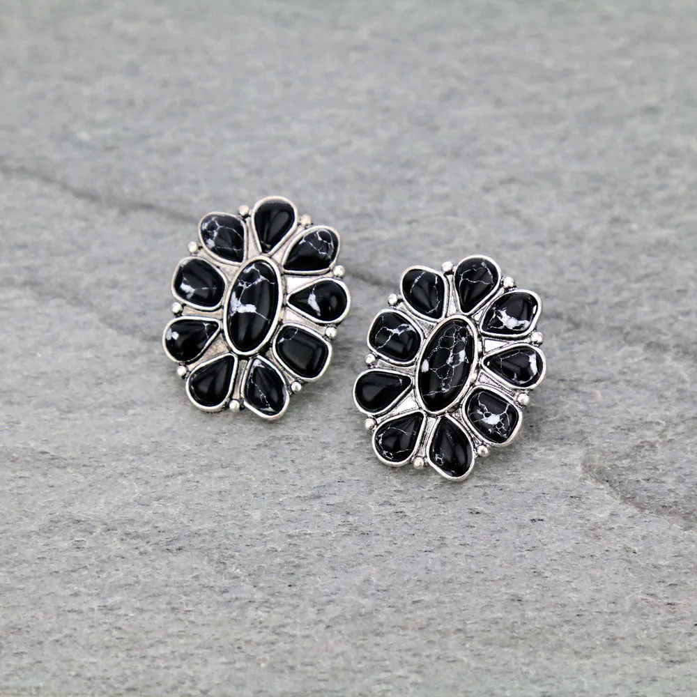 Paige Oval Flower Stud Earrings