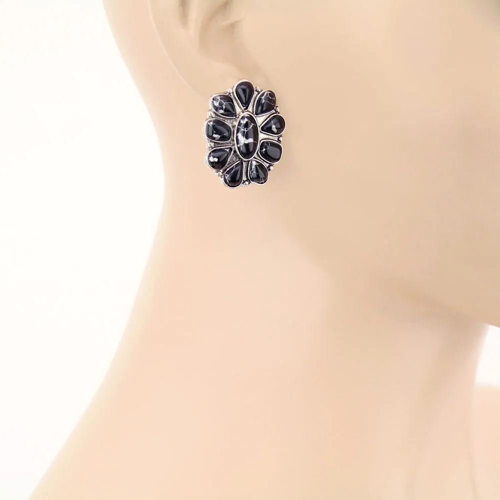 Paige Oval Flower Stud Earrings