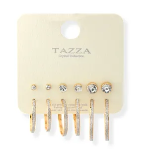 Pair Of 6 Crystal And Silver Sanded Glitter Gold Post Earrings #SQ351-E17042505AX (RH11/A-LINE)