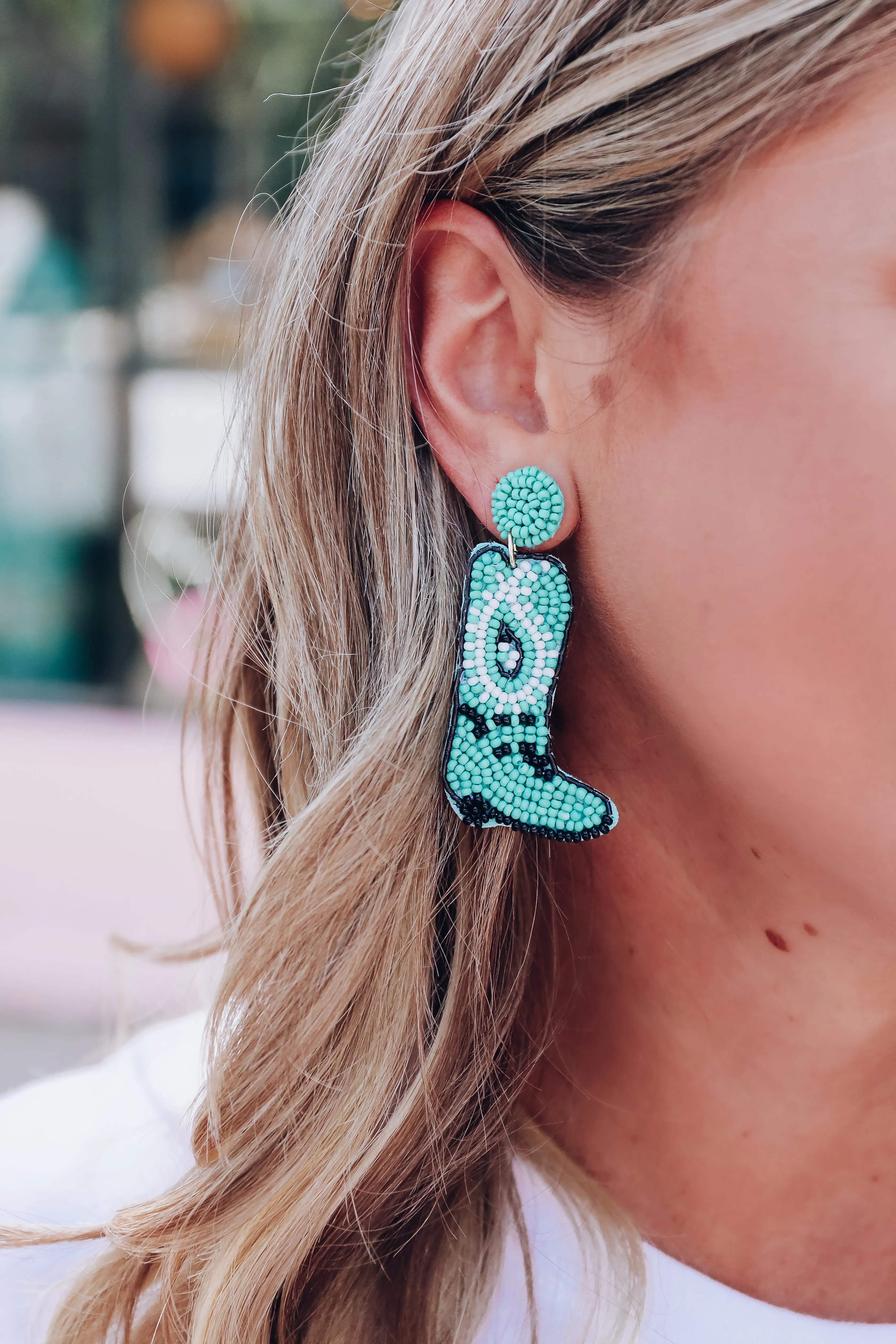 Paisley Detail Beaded Boot Earrings - Turquoise