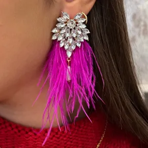 Paloma Fuchsia Feather Rhinestone Stud Earrings