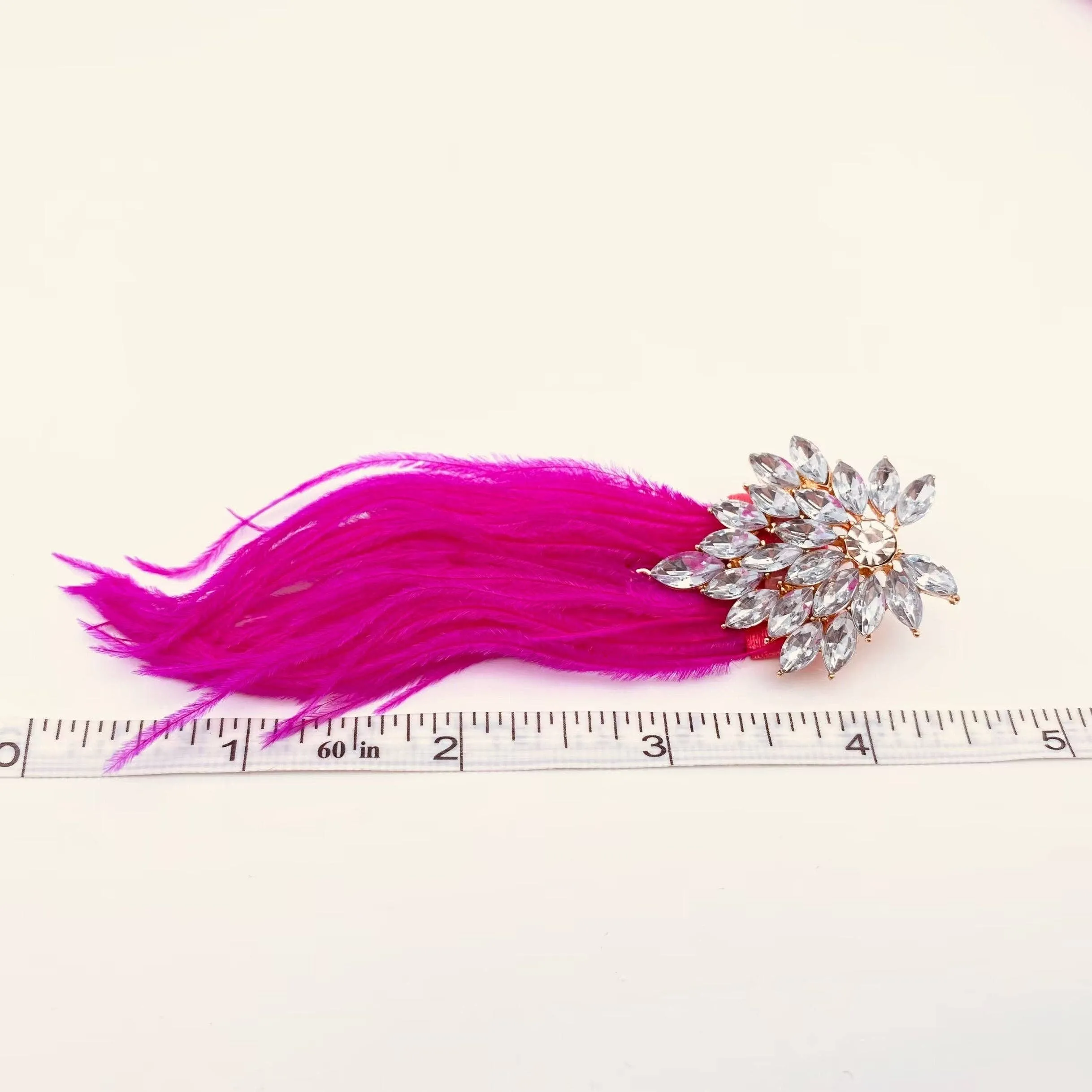 Paloma Fuchsia Feather Rhinestone Stud Earrings