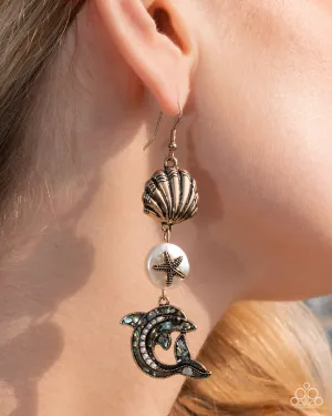 Paparazzi Delightful Dolphin - Gold Earrings (2025 February Empower Me Pink Week 2)