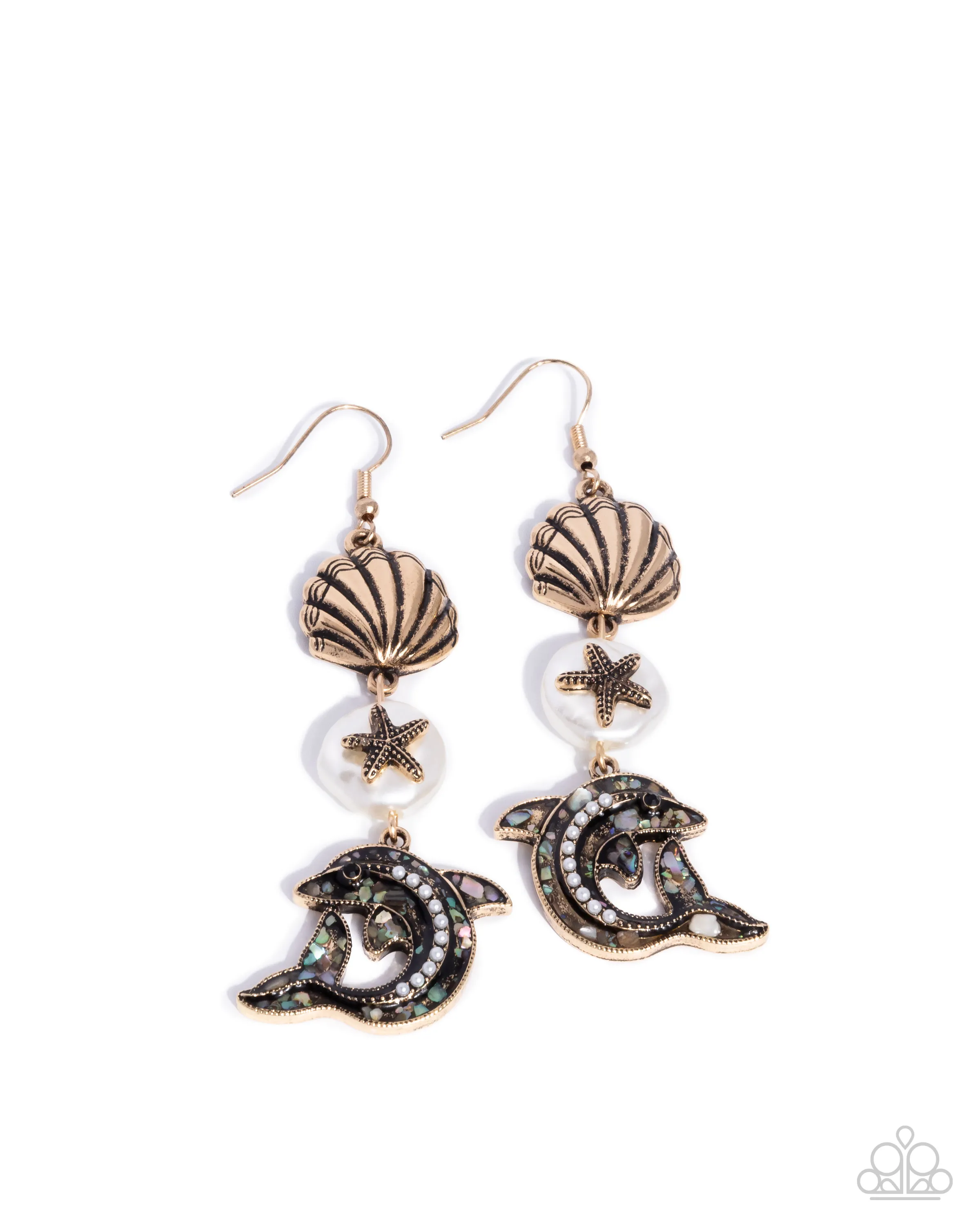 Paparazzi Delightful Dolphin - Gold Earrings (2025 February Empower Me Pink Week 2)