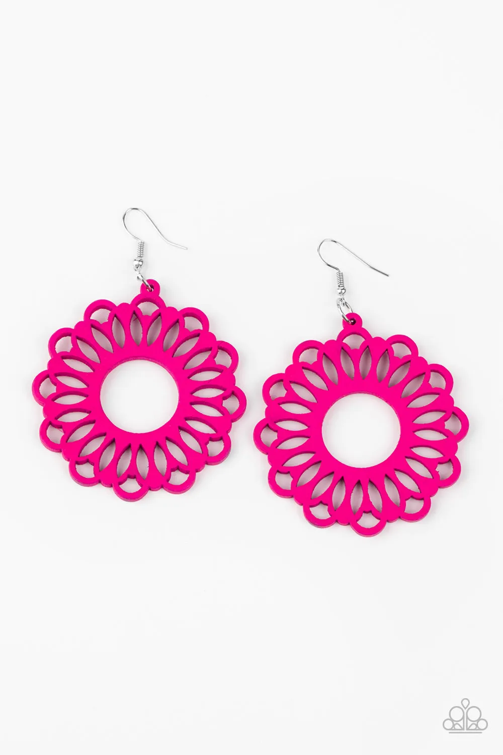 Paparazzi Dominican Daisy - Pink Wooden Peacock Earrings