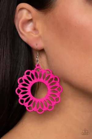 Paparazzi Dominican Daisy - Pink Wooden Peacock Earrings