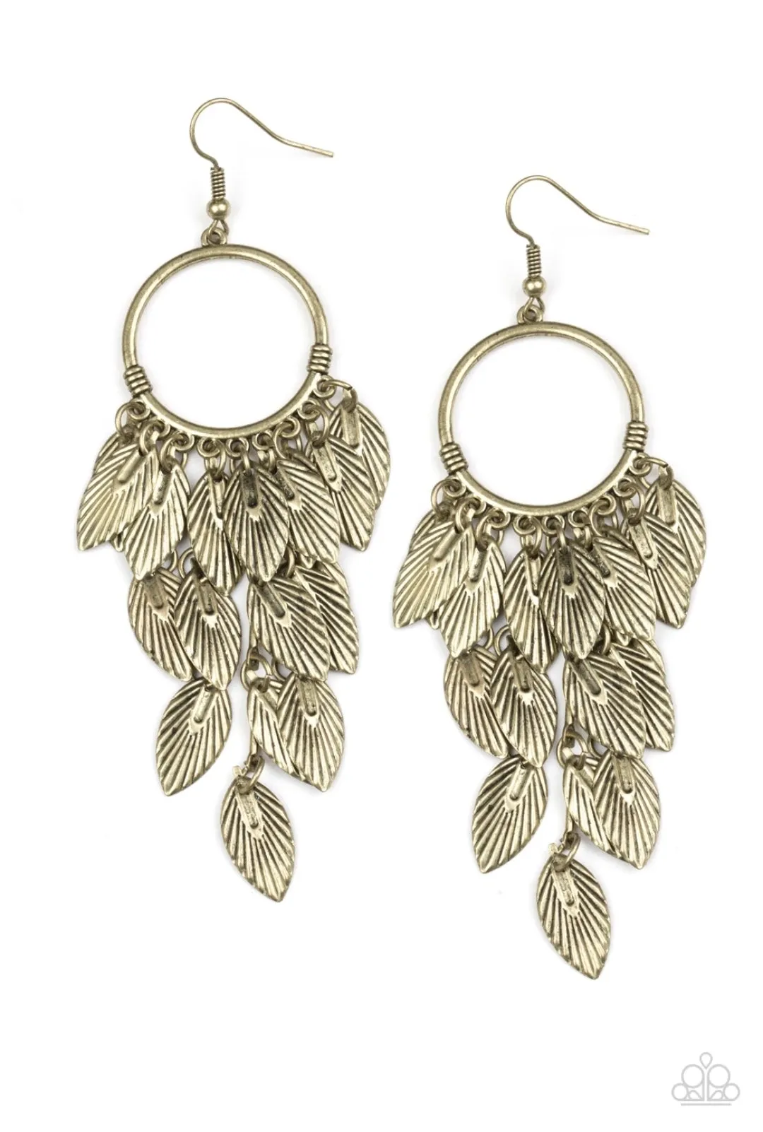 Paparazzi Feather Frenzy - Brass Earrings