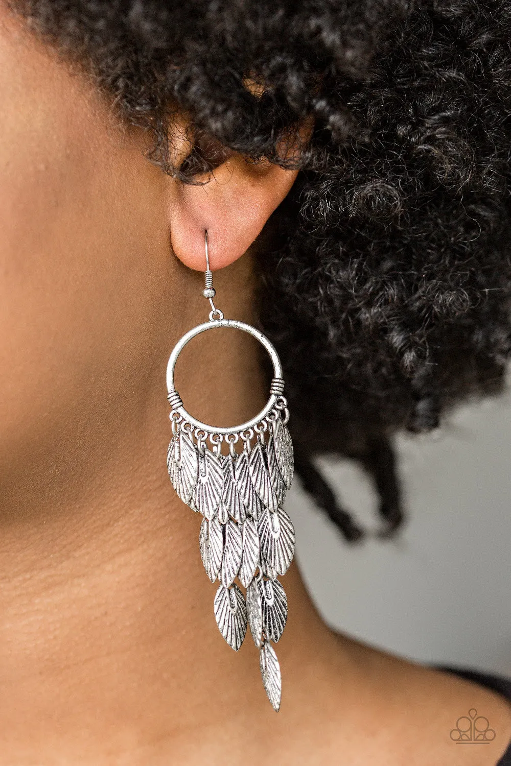 Paparazzi- Feather Frenzy -Silver Earrings