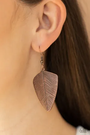 Paparazzi One Of The Flock - Copper Feather Earrings