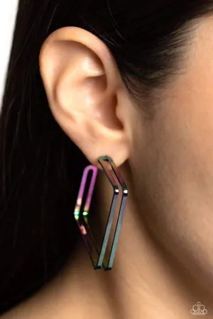 Paparazzi Take SQUARE - Multi Oil Spill Square Hoop Earrings