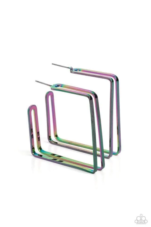 Paparazzi Take SQUARE - Multi Oil Spill Square Hoop Earrings