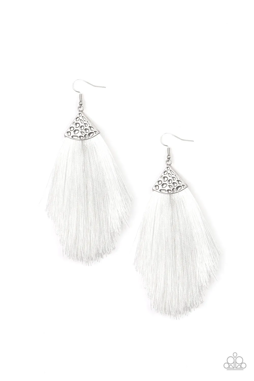 Paparazzi - Tassel Tempo - White Earring
