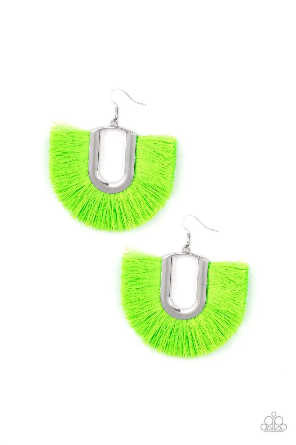 Paparazzi - Tassel Tropicana - Neon Green Earrings