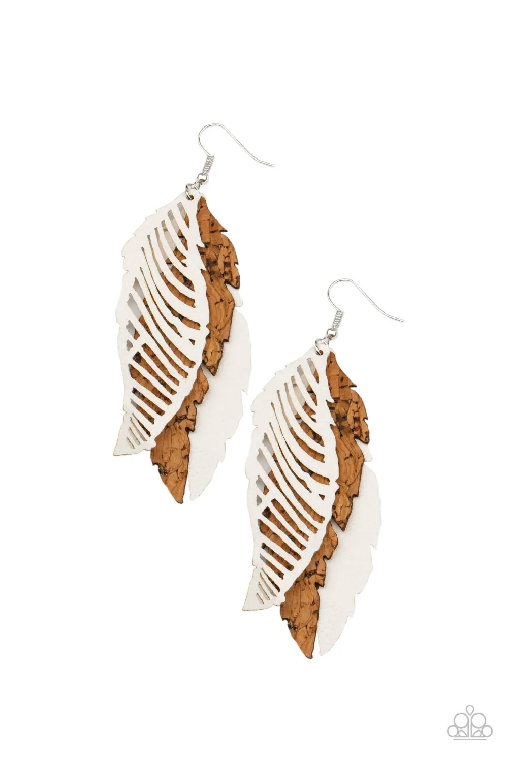 Paparazzi WINGING Off The Hook - Brown/White Feather Earrings