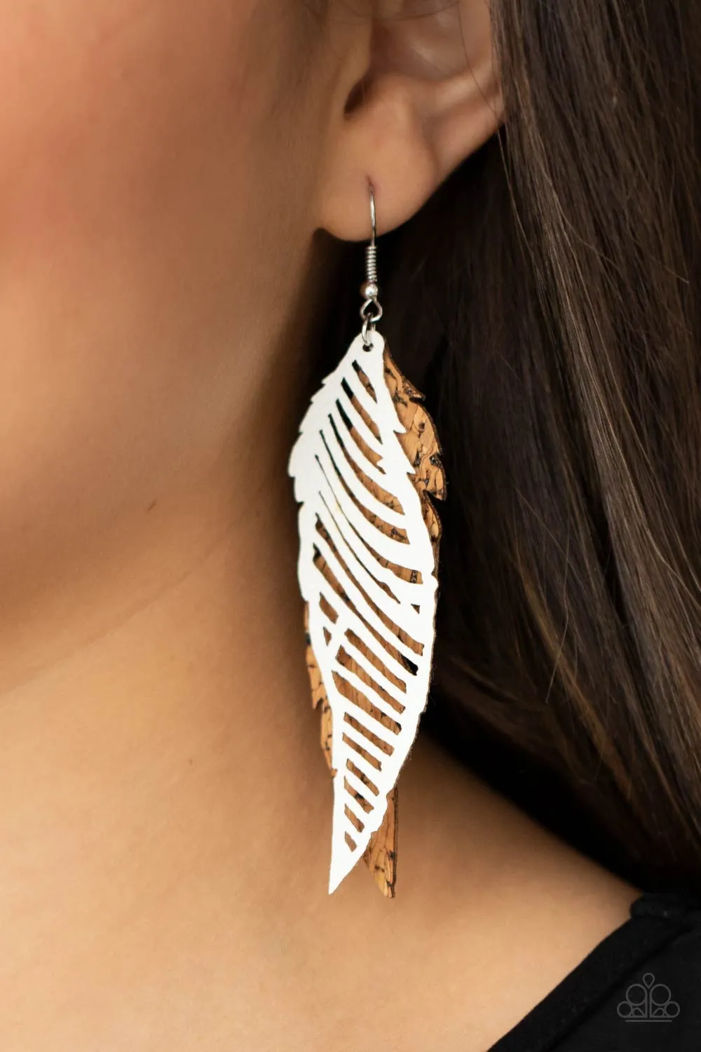 Paparazzi WINGING Off The Hook - Brown/White Feather Earrings
