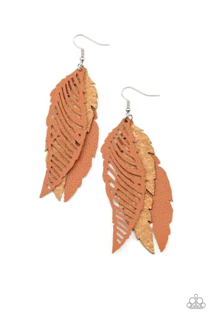 Paparazzi WINGING Off The Hook - Brown/White Feather Earrings