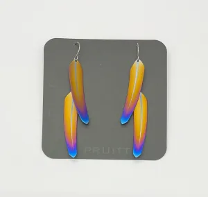 Pat Pruitt Titanium Small Double Feather Earrings Bronze with Iridescent Tips