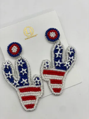 Patriotic Cactus Beaded Earrings