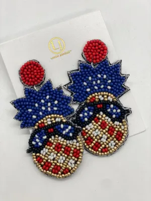 Patriotic Pineapple Beaded Earrings