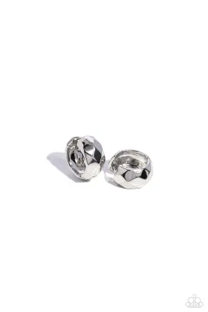 Patterned Past - Silver - Textured Paparazzi Hinge Hoop Earrings