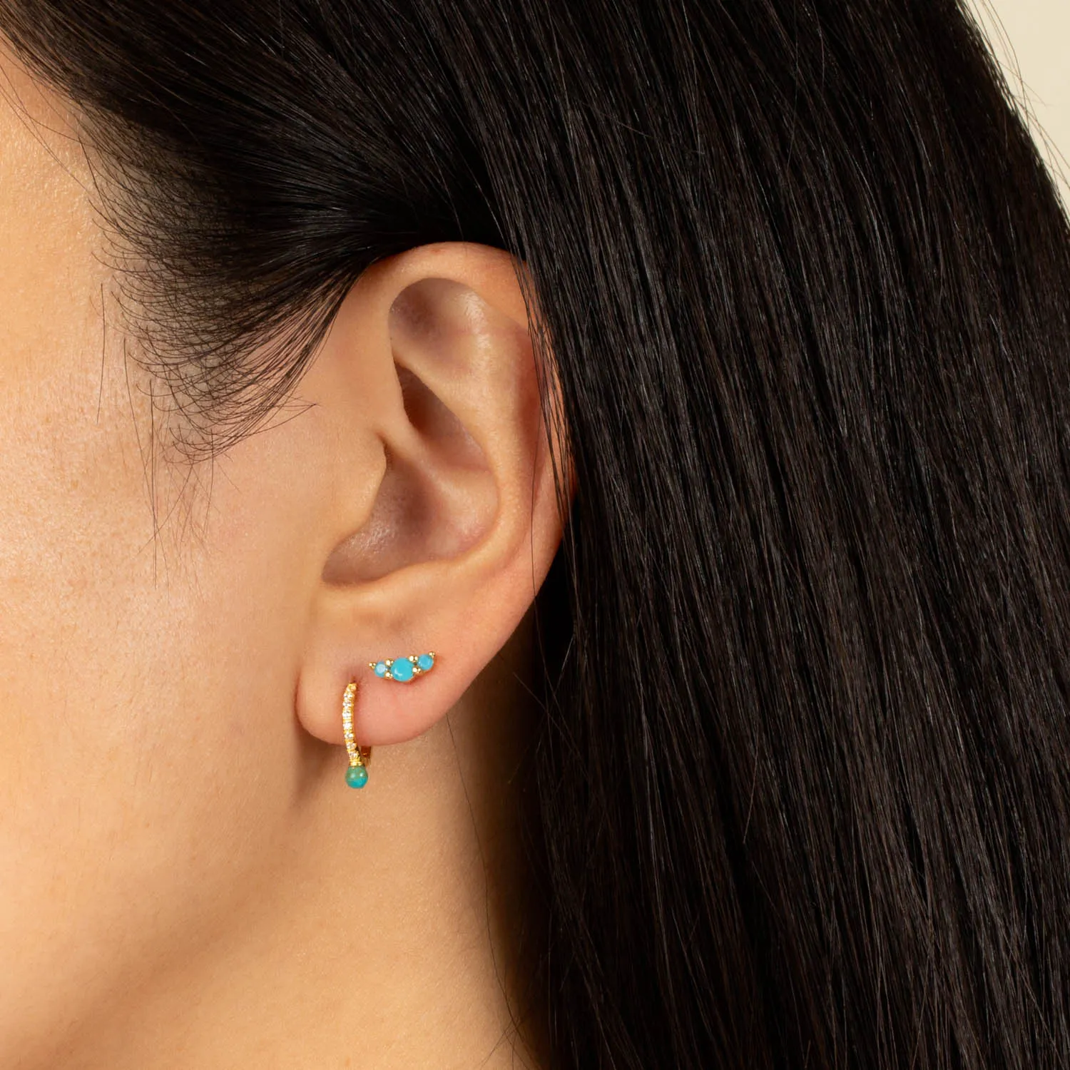 Pavé Turquoise Stone Huggie Earring