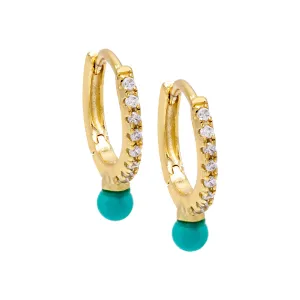 Pavé Turquoise Stone Huggie Earring