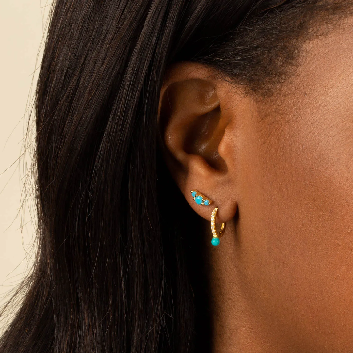 Pavé Turquoise Stone Huggie Earring