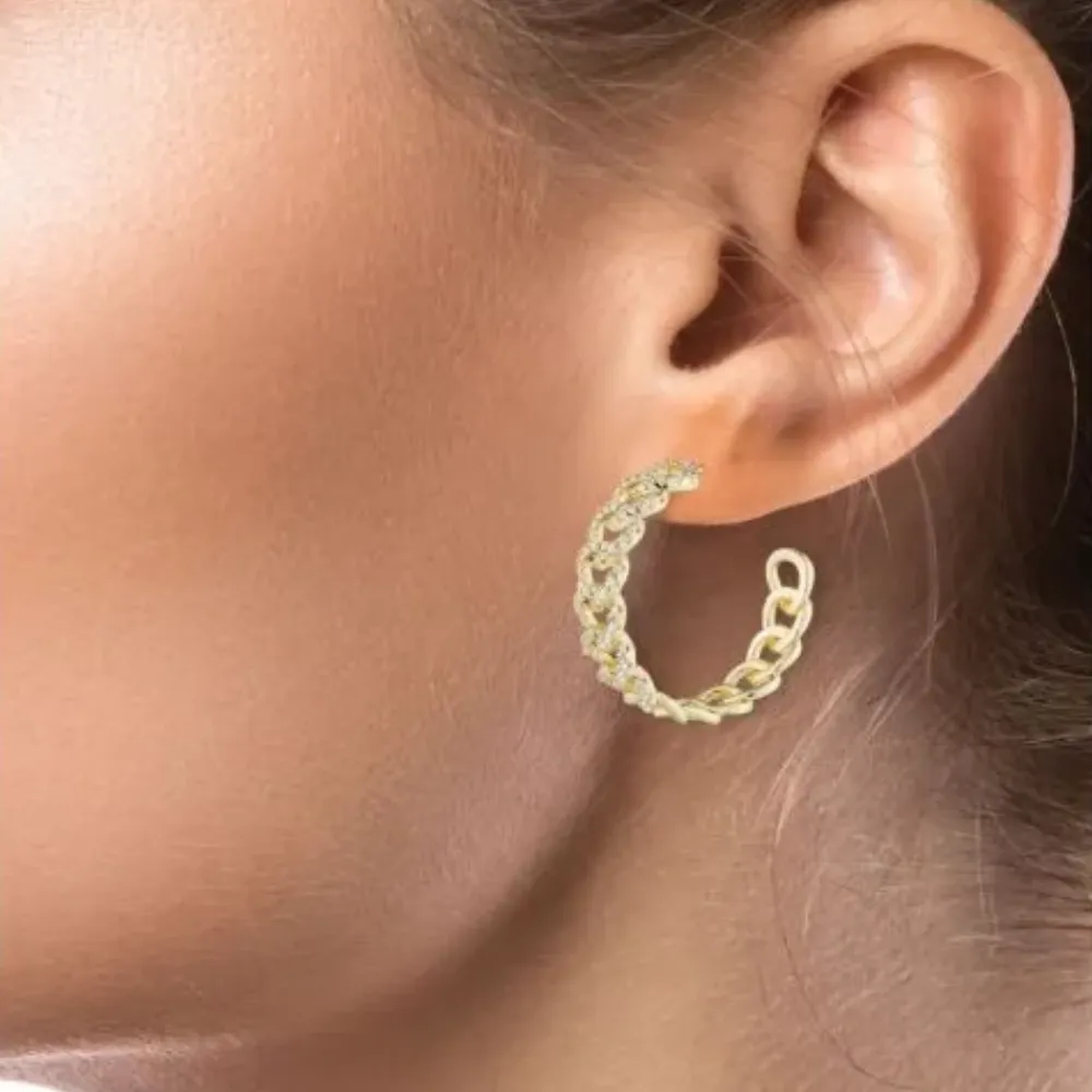 Pave CZ Chain Hoop Earrings