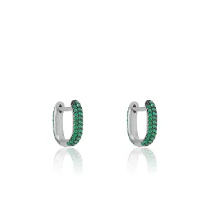 Pave Paperclip Hoop Earrings - Silver Green - Short