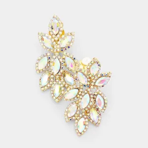 Pave Trim Abalone Crystal Oval Clustered Clip On Earrings
