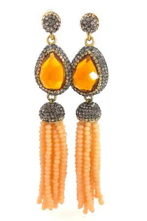 Peach Cubic Sterling Silver Long Tassel Earring