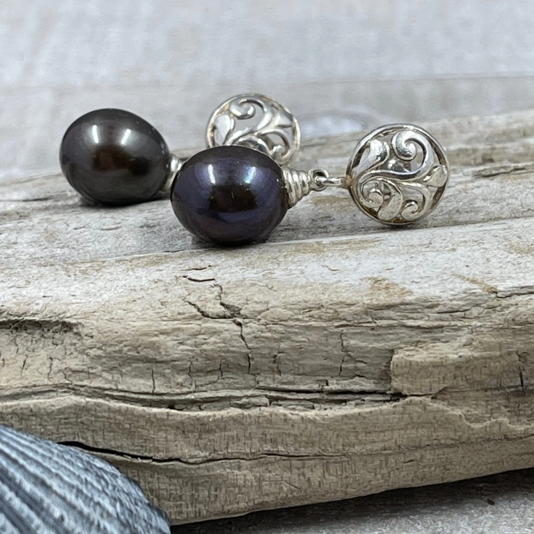 Peacock Purple Freshwater Cultured Pearl Earrings