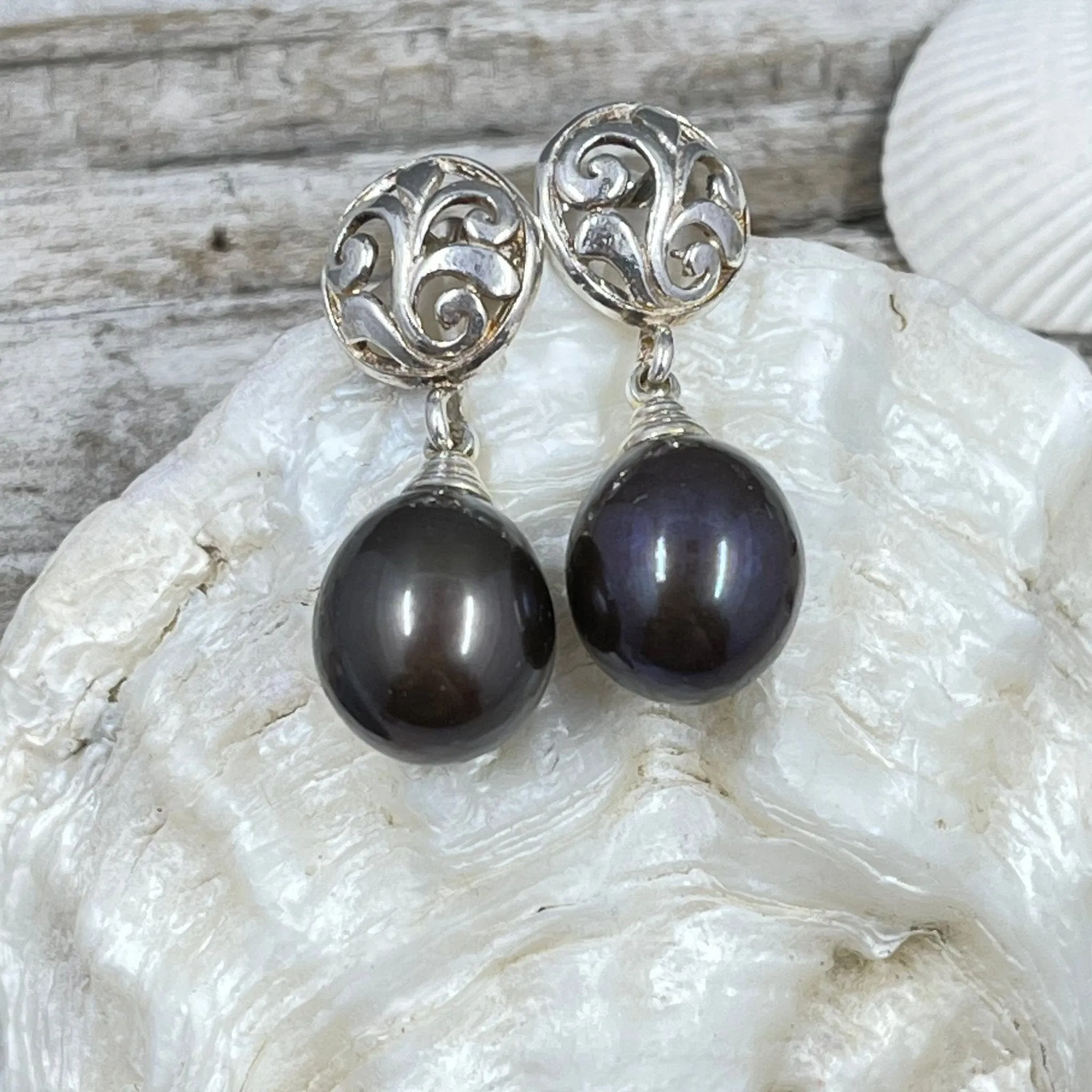 Peacock Purple Freshwater Cultured Pearl Earrings
