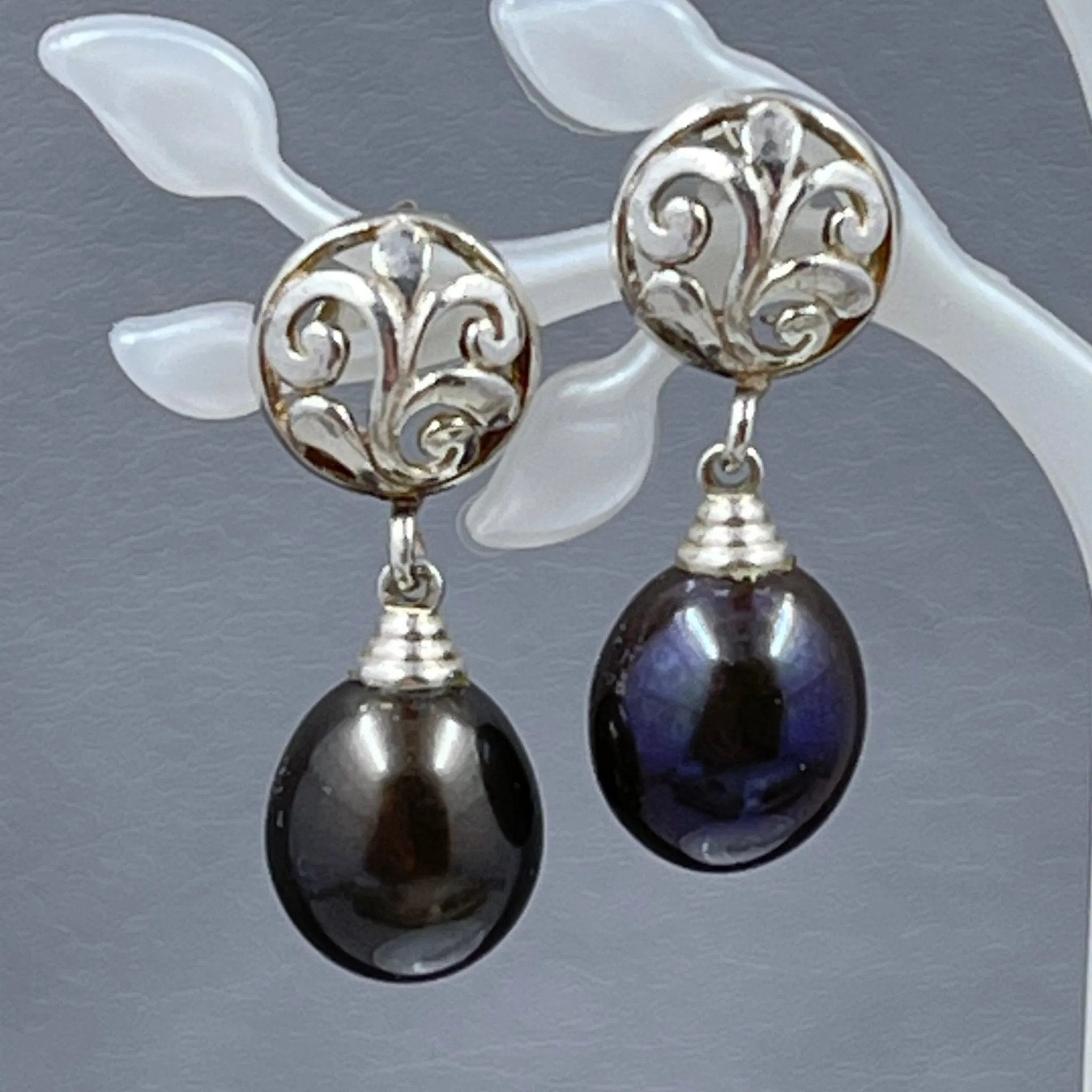 Peacock Purple Freshwater Cultured Pearl Earrings