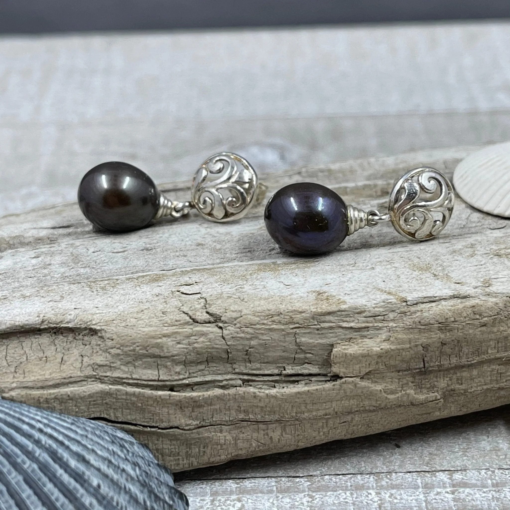 Peacock Purple Freshwater Cultured Pearl Earrings