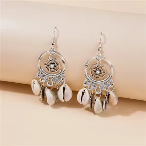 Pearl & Conch Shell Silver-Plated Circle Leaf Drop Earrings