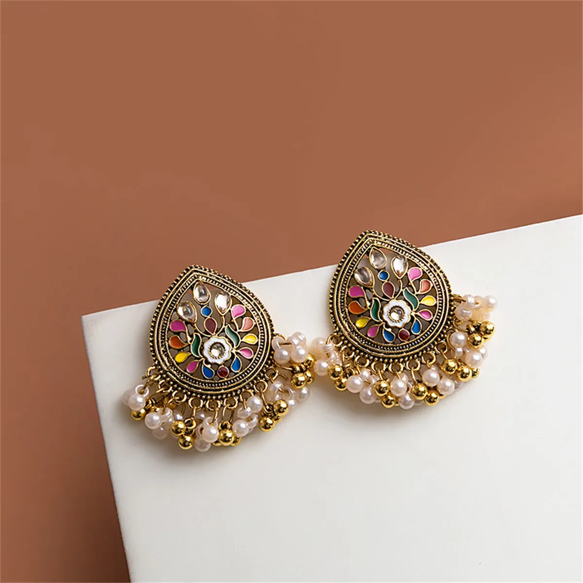 Pearl & Crystal 18K Gold-Plated Floral Tassel Drop Earrings