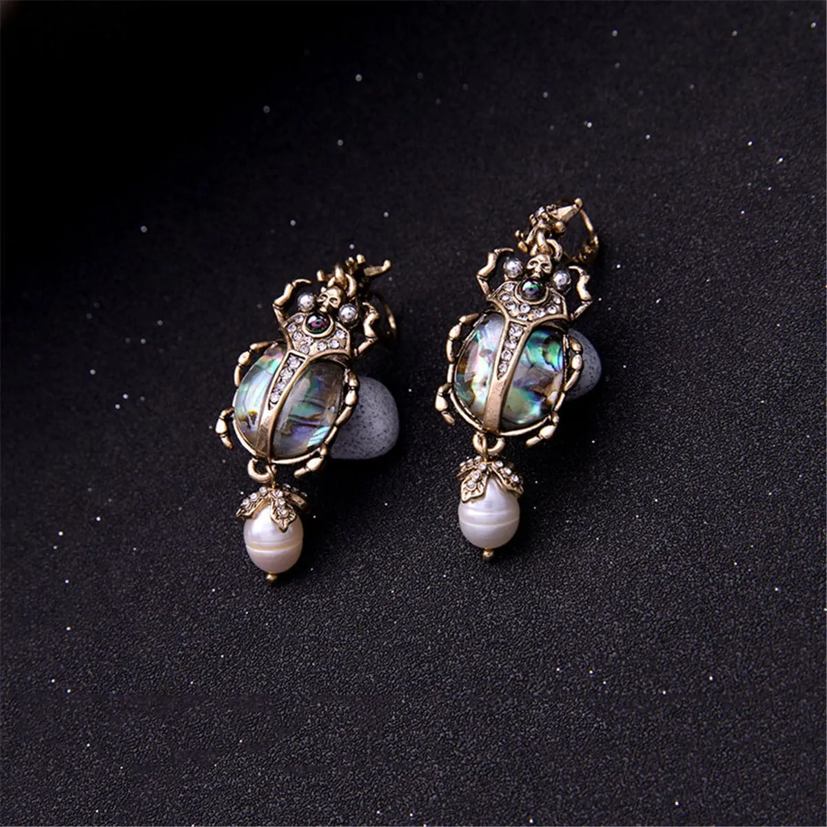 Pearl & Cubic Zirconia Beetle Drop Earrings