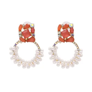 Pearl & Red Crystal 18K Gold-Plated Drop Earrings