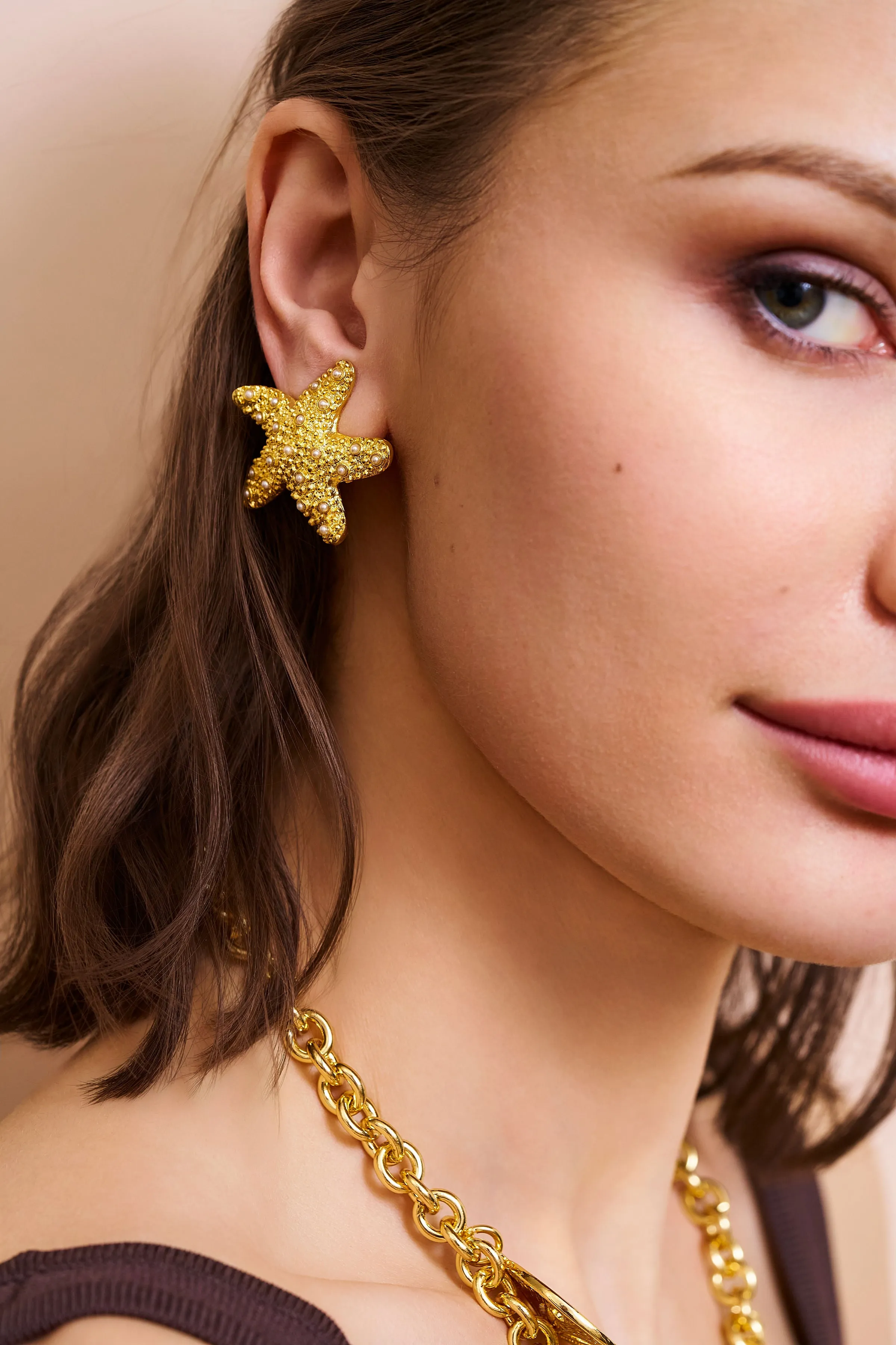 Pearl Starfish Clip-On Earrings