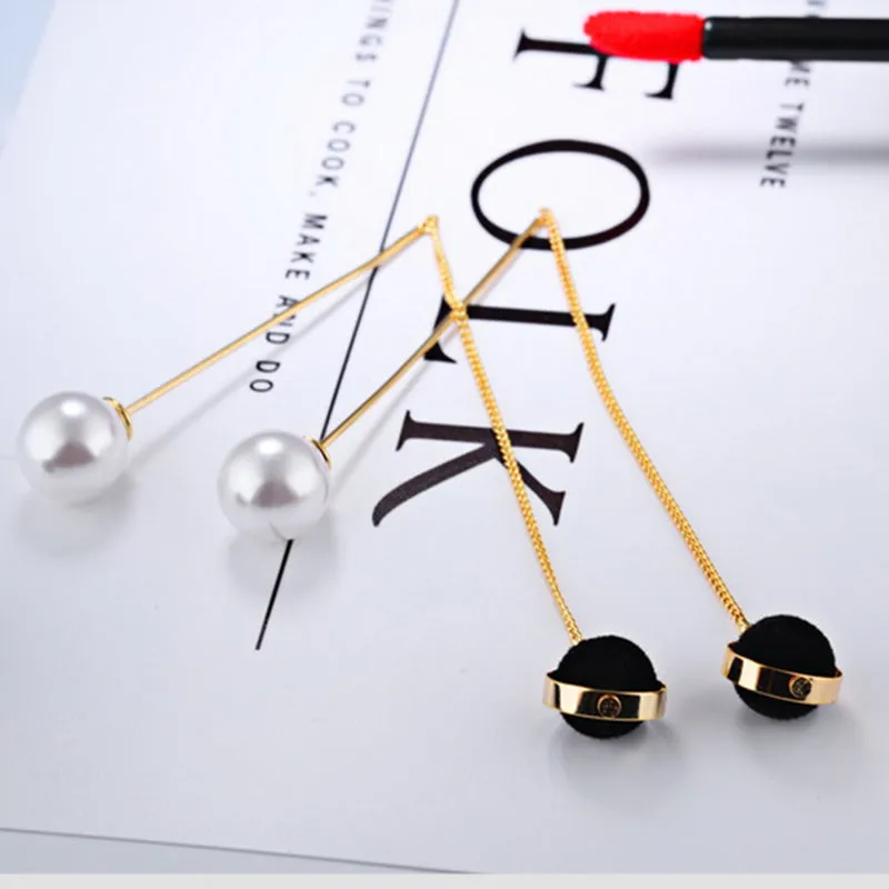 Pearl Tassel Hairball Temperament Earrings