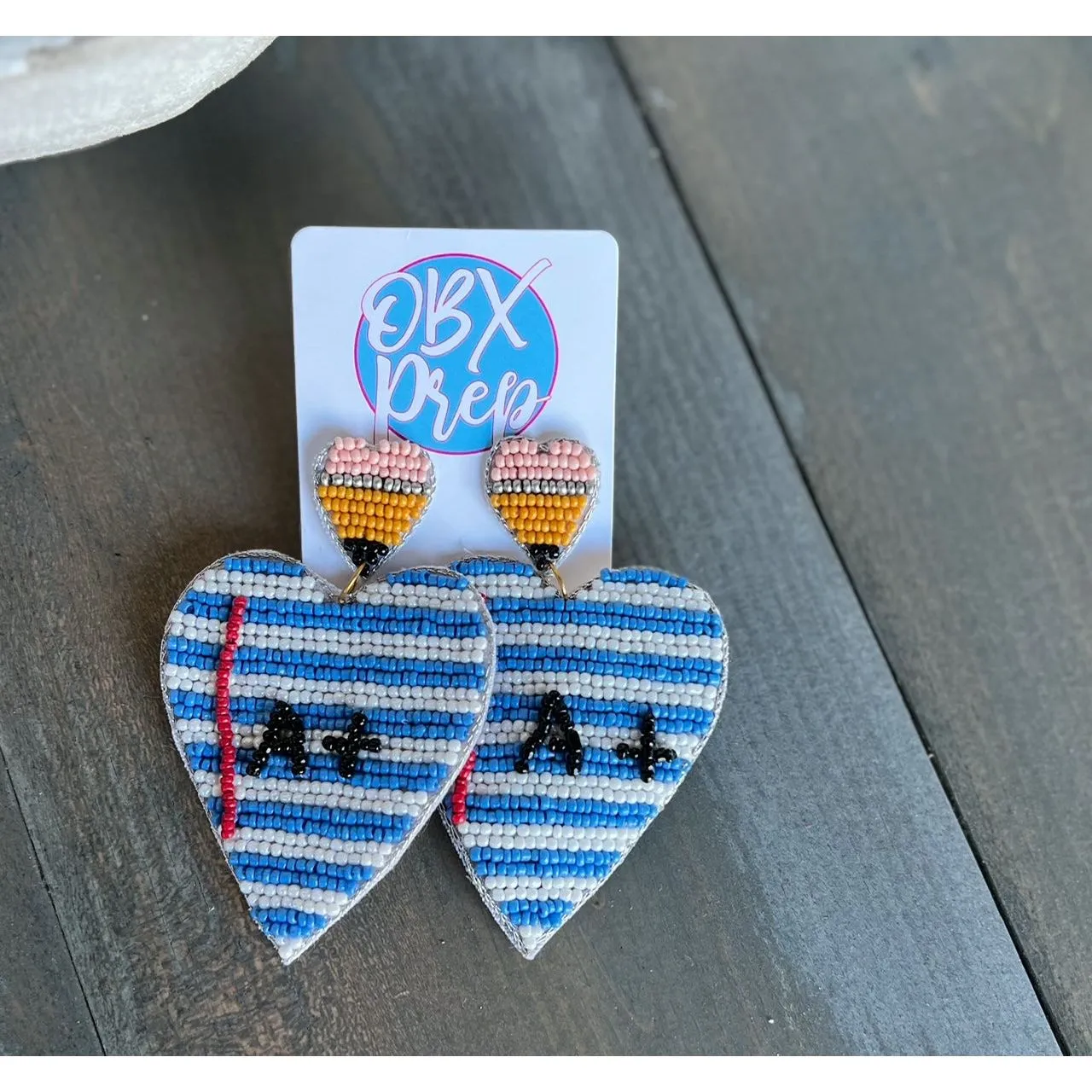 Pencil and Paper Teacher Seed Beaded Drop Earrings