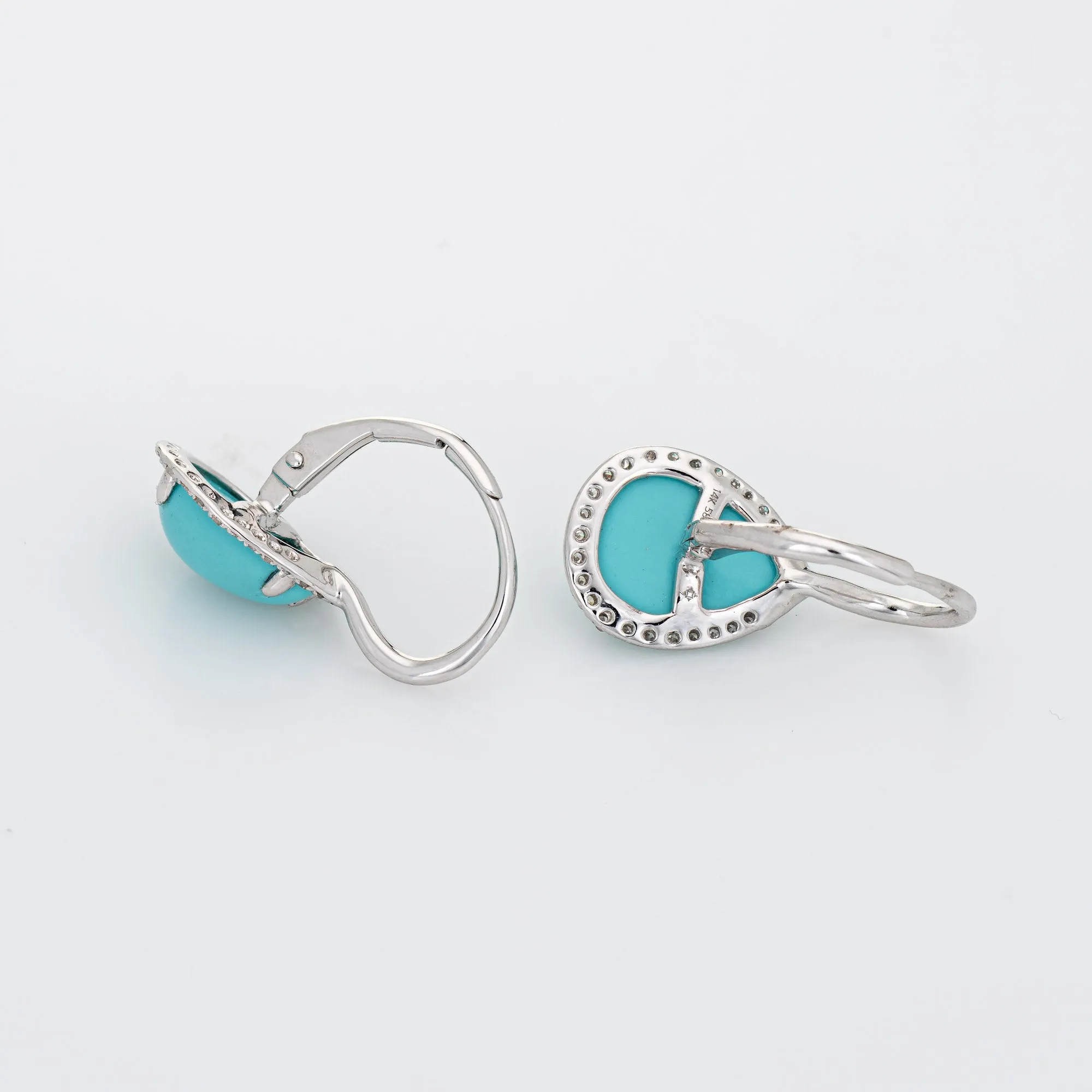Persian Turquoise Diamond Earrings Estate 14k White Gold Pear Shaped Jewelry
