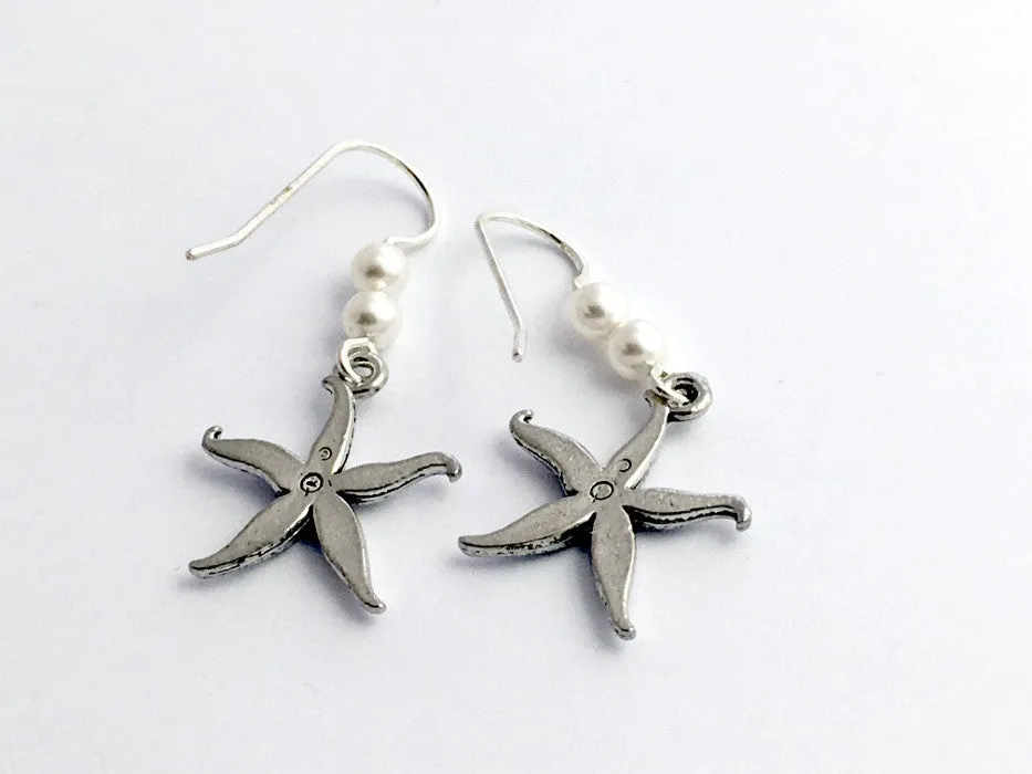 Pewter & Sterling silver starfish  earrings-ocean-coast-sea, star fish-tide pool