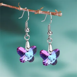 Pink & Purple Crystal Silver-Plated Butterfly Drop Earrings